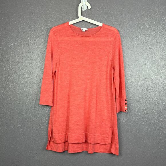 J. Jill Tops - J Jill Merino Wool Tunic Pullover Sweater Petite Medium PM Coral 3/4 Sleeve